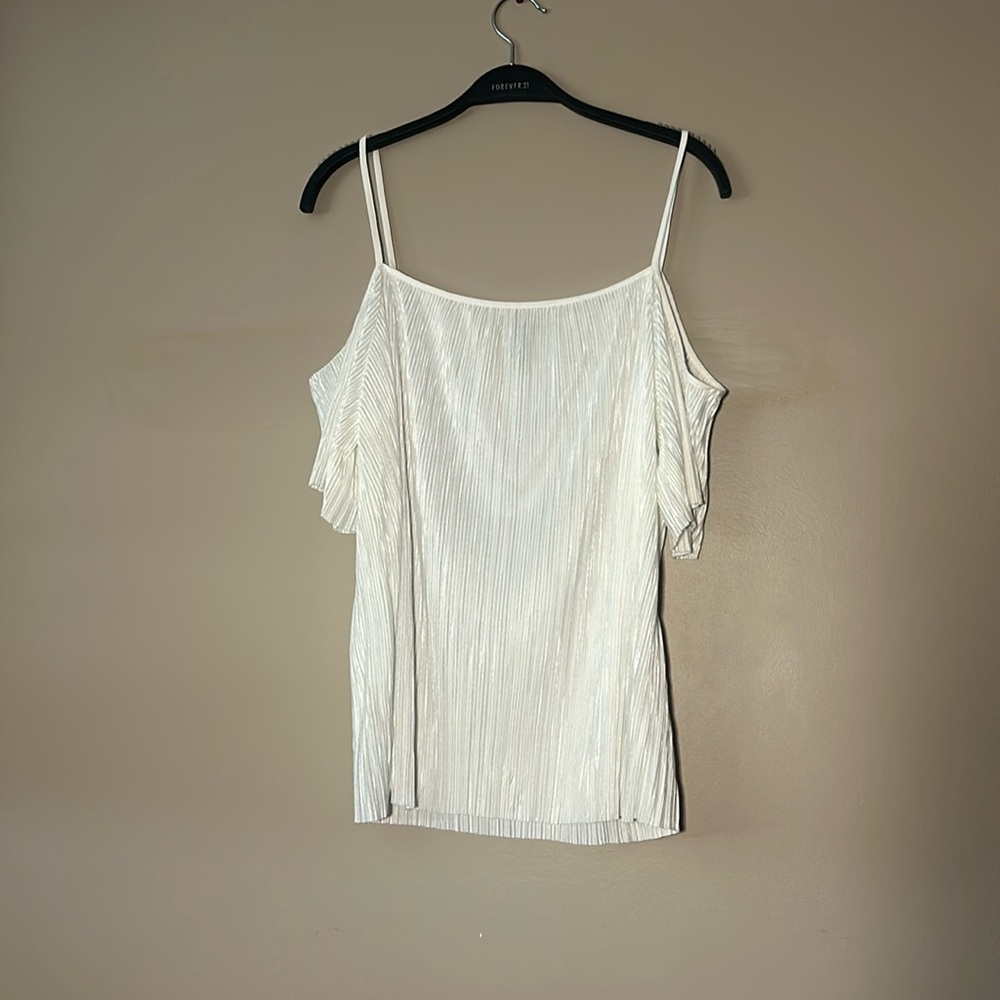 Forever 21 Women’s white Cold shoulder spaghetti strap top shirt